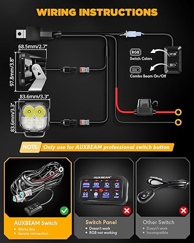 Miniatura 7 de Auxbeam Luces LED de 3 pulgadas, 116 W, serie de juego de 7 colores RGB, luz de conducción con cubiertas blancasámbar, combo de haz de inundación