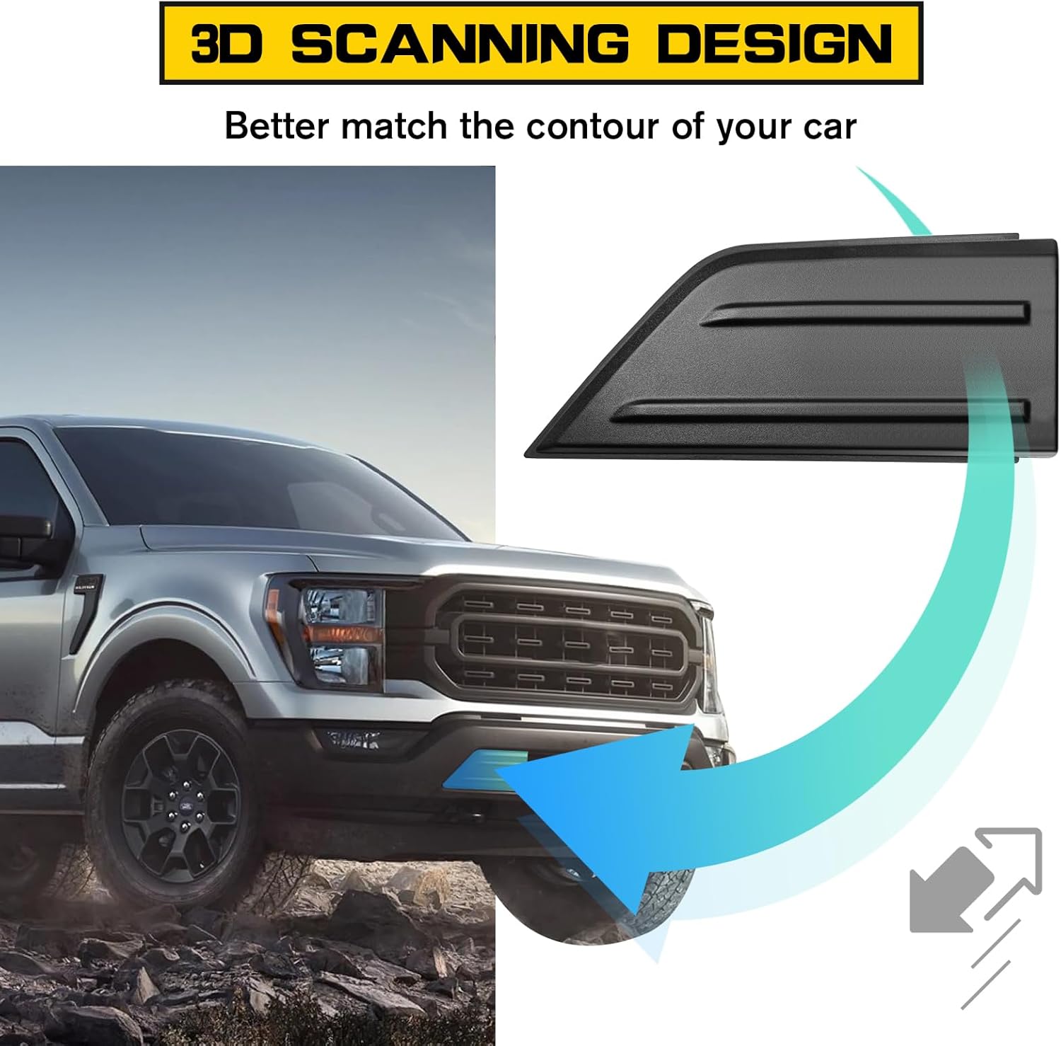 Front Bumper Guards Pads for Ford F-150 2021-2023, Front Bumper Lower Grille Inserts Cover Anti-Scratch Edge End Caps Trim Cover for Ford F150 2021 2022 2023 Accessories, 2PCS, Black