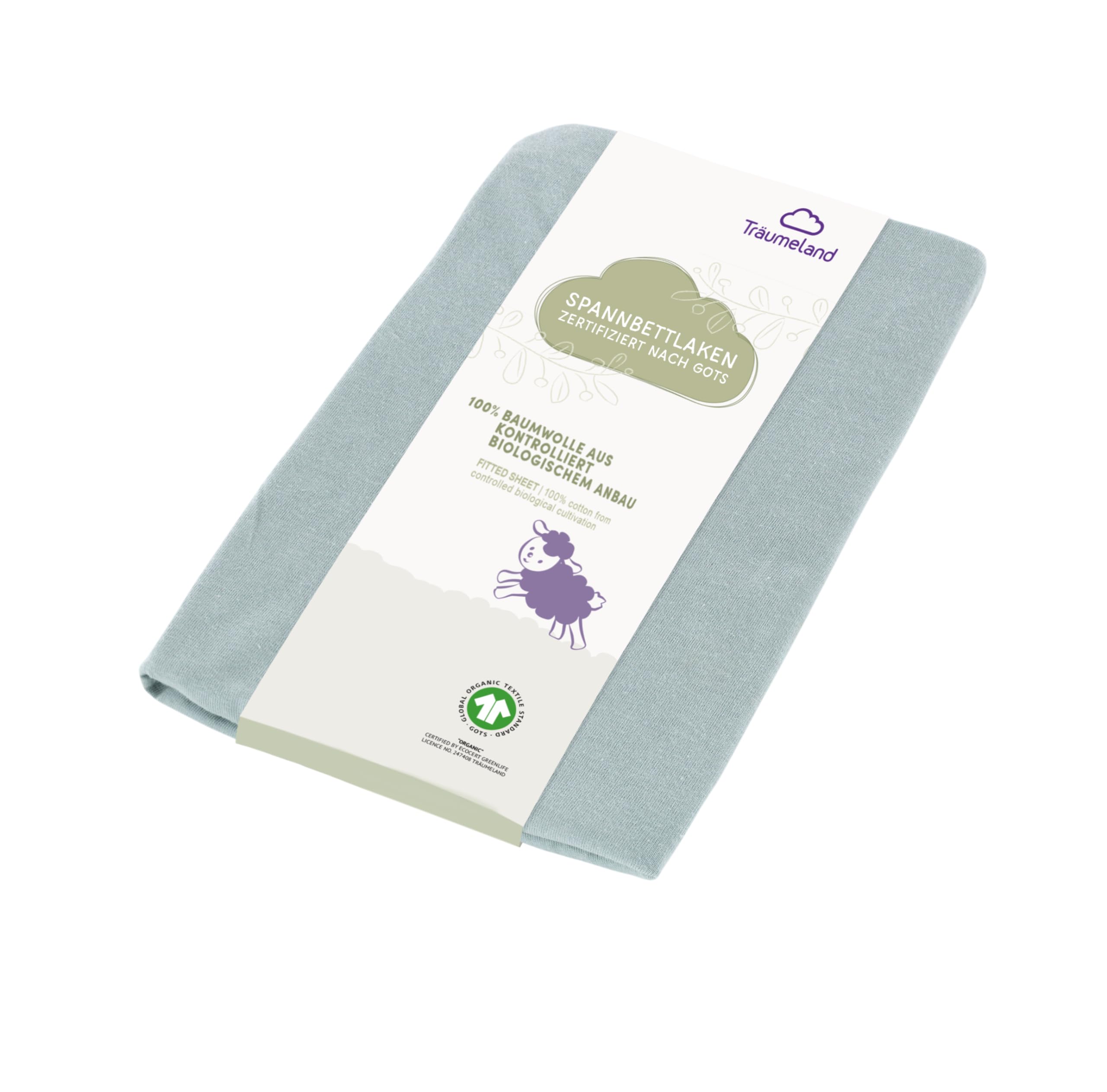 Träumeland Fitted Sheet Mint According to GOTS Certified, Bed Sheet, Cot Bedding, 60 x 120 cm + 70 x 140 cm