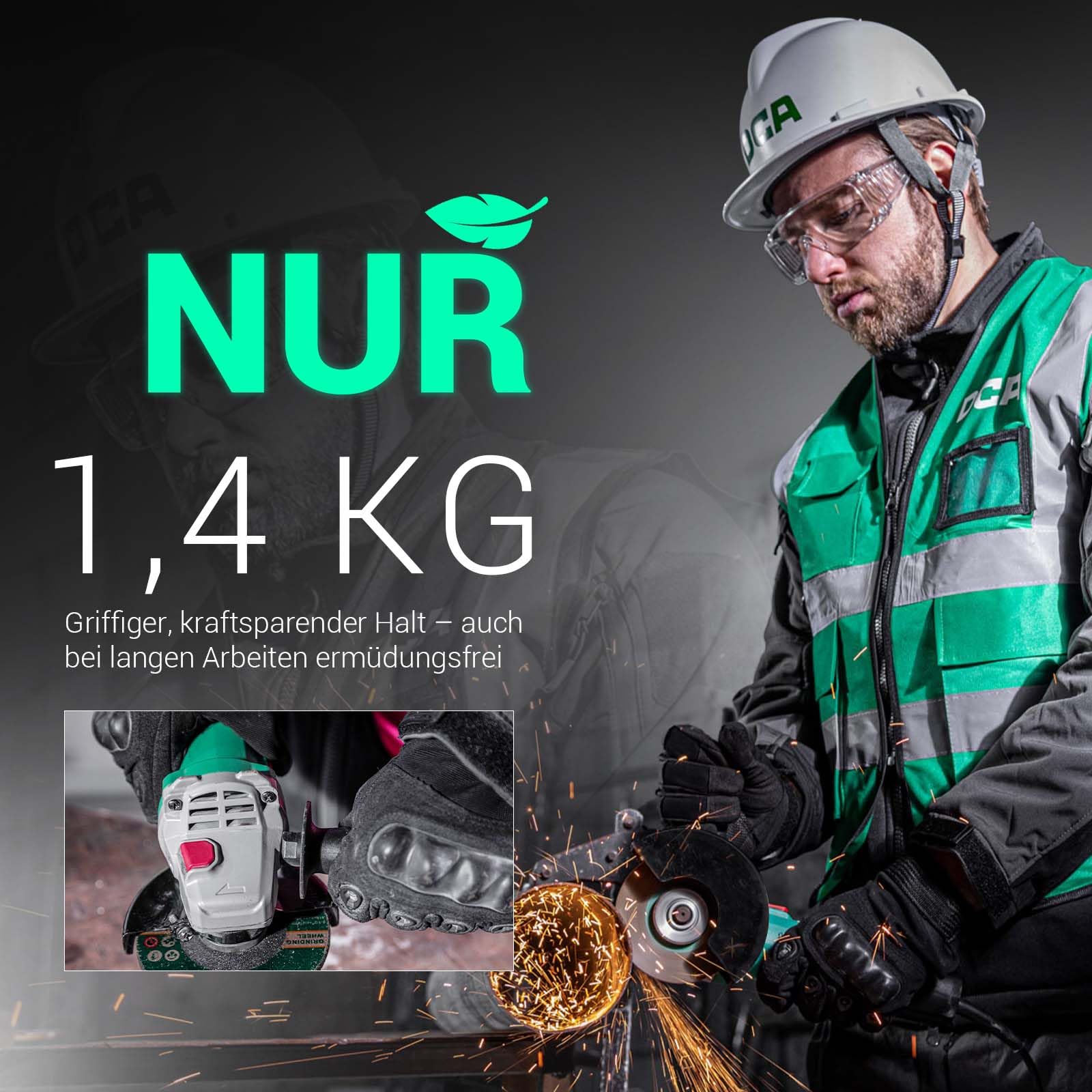 DCA 860W Winkelschleifer 125 mm, 11.800 min⁻¹, Ultraschlanker Griff (178 mm Griffumfang), Kompaktes Getriebegehäuse, 1,6 kg Leichtgewicht Trennschleifer zum Schneiden und Schleifen
