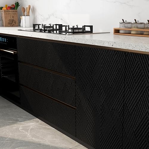 Miniatura 8 de FunStick Modern Black Wallpaper Peel and Stick Textured Geometric Accent Wall Paper for Bedroom Bathroom Self Adhesive Removable Black Contact Paper