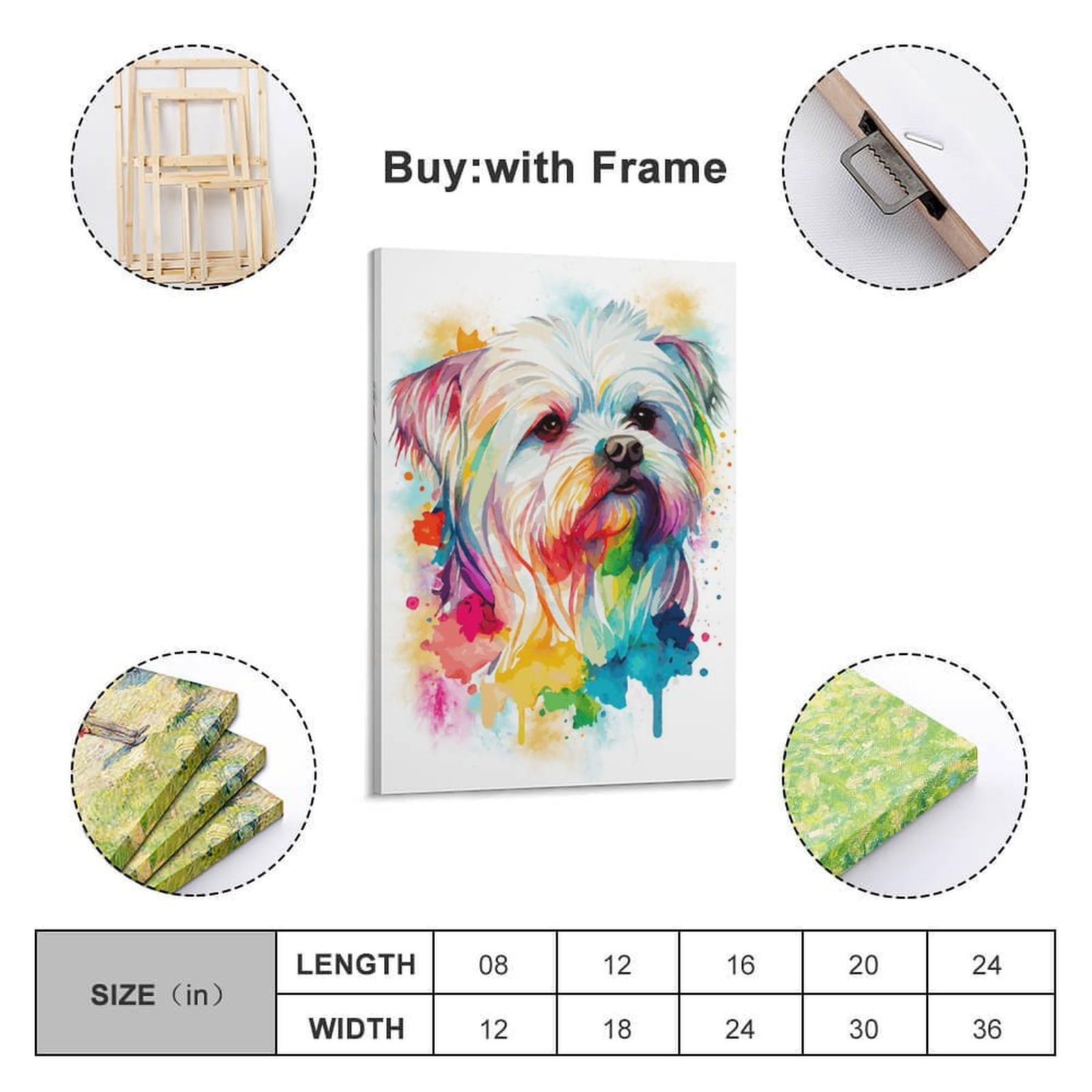 Bunter Malteser-Hund, Kunst-Wanddekoration, Poster, Leinwanddruck, moderne Wandkunst, Bild, Wandbehang für Wohnzimmer, Schlafzimmer, Heimdekoration, 40 x 60 cm