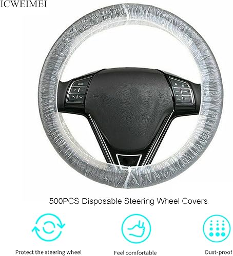 Miniatura 6 de ICWEIMEI 500 fundas universales desechables para volante, de plástico transparente, con bordes elásticos para volantes