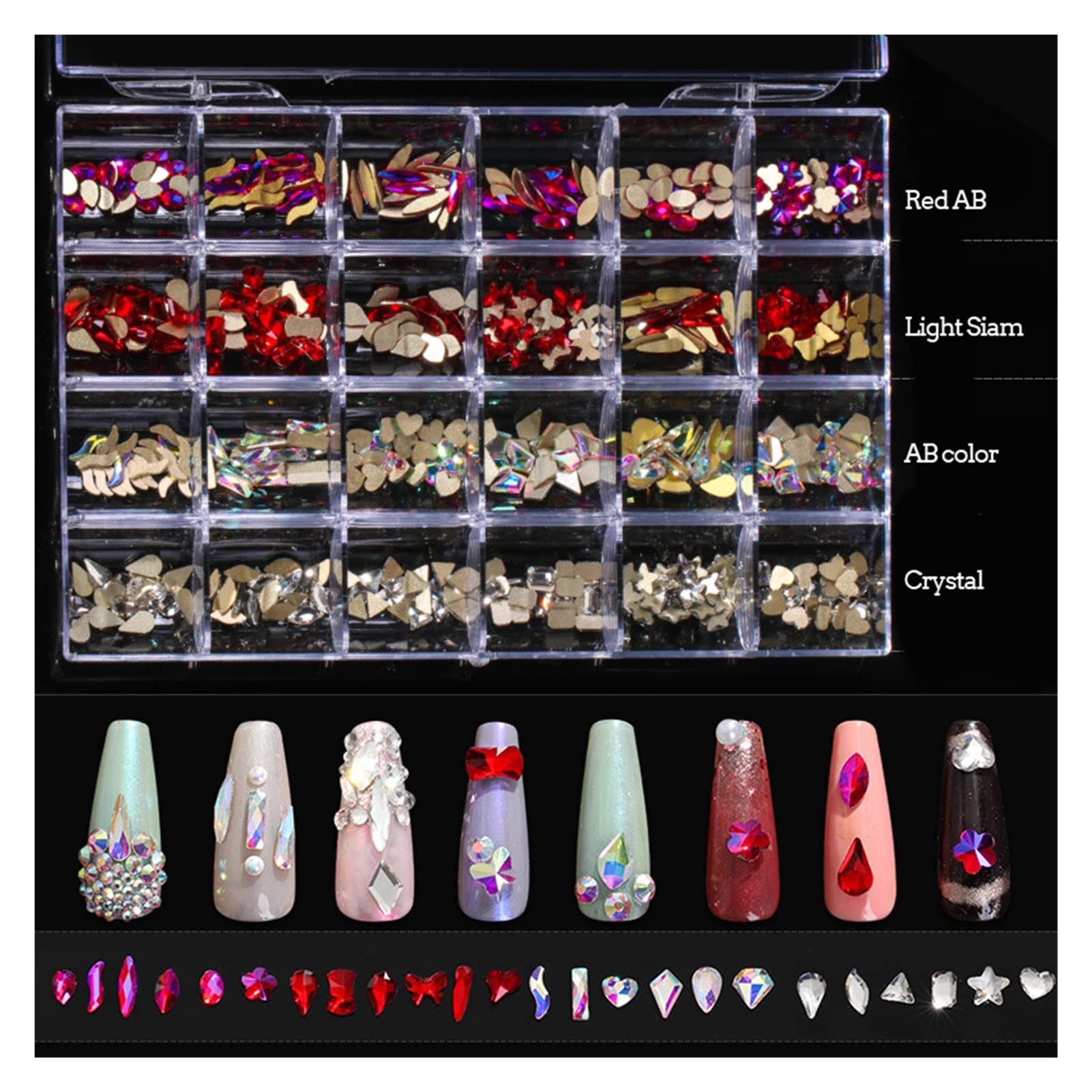 1 Scatola 480pcs 3D Strass AB. Appartamento Schiena Stones Stones Nail Art Decorations Dimensione miscelata Gemme for Unghie Accessori Strass in Cristallo wanglan(Color:Mix Color)