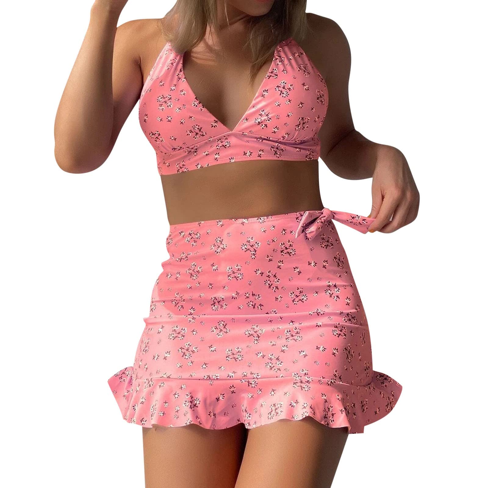 Bikini 2026 imprimé ensemble 3 pièces avec tenue de plage rose S - 6