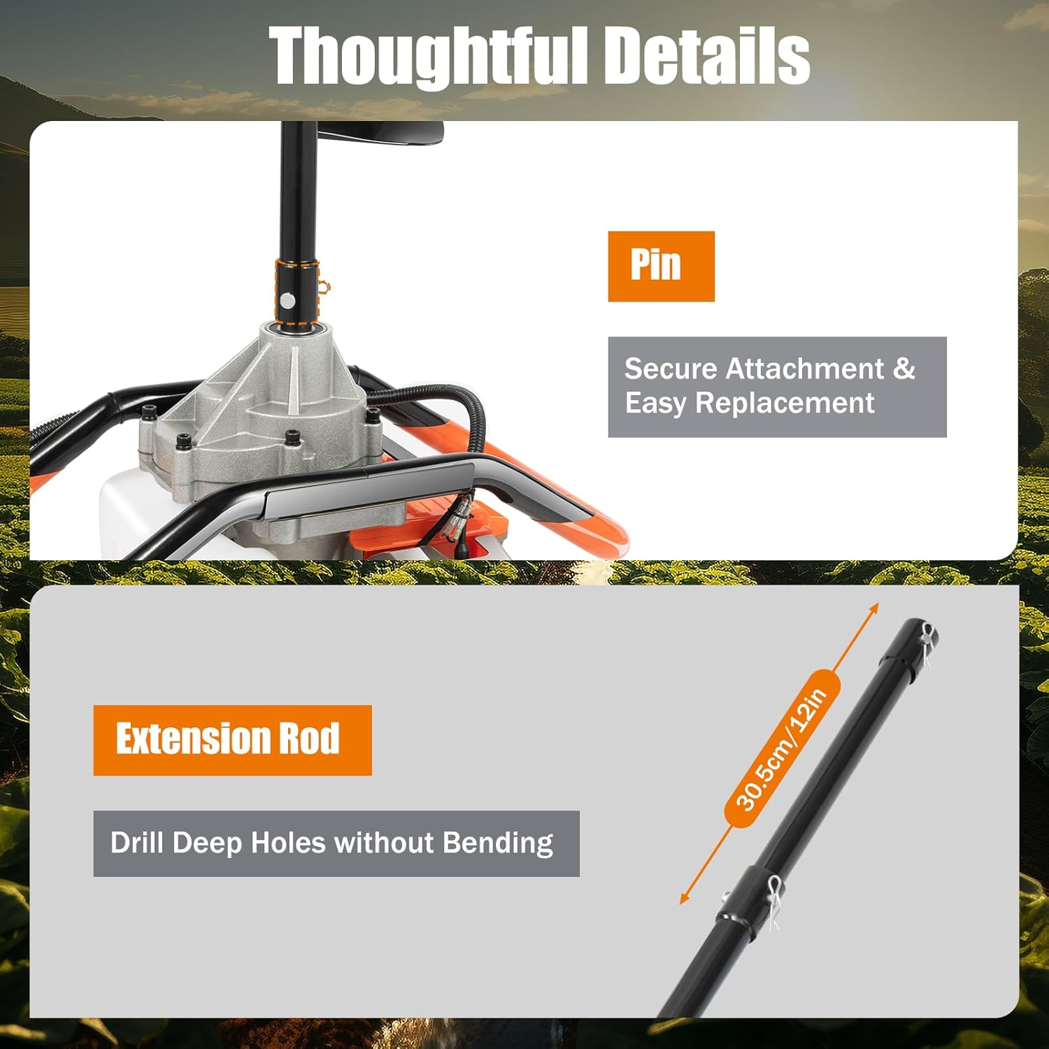 Auger Post Hole Digger, 71CC 2-Stroke Gas Powered Earth Digger Digging Auger Bit Set w/4" 6" 8" Drill Bits, Extension Rod for Farm Garden Plant Post Hole Digging Soil Drilling Tree Planting