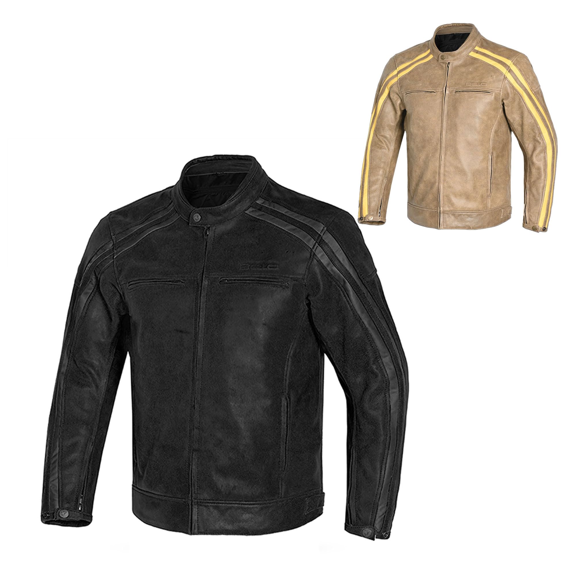 MAXIMO-MOTO Bela Men's Cowhide Leather Motorcycle Jacket Class AA Certified Full-Grain Urban Riding Gear with Removable Thermal Lining and CE Armour for All-Season Use
