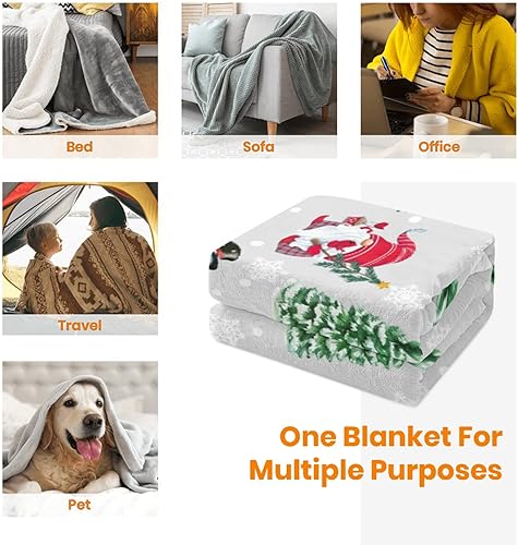 Miniatura 7 de JOOCAR Manta de Navidad de invierno, nieve, árbol de Navidad, gnomo y muñeco de nieve, manta de lana cuadriculada roja y verde, manta cálida para