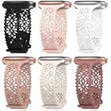 6 Pack Slim Thin Lace Hollow-out Silicone Bands Compatible with Apple Watch 38mm 40mm 41mm 42mm 44mm 45mm 46mm 49mm Women, Breathable Sport Strap for iWatch Series 10/9/8/7/6/5/4/3/2/1 Ultra SE