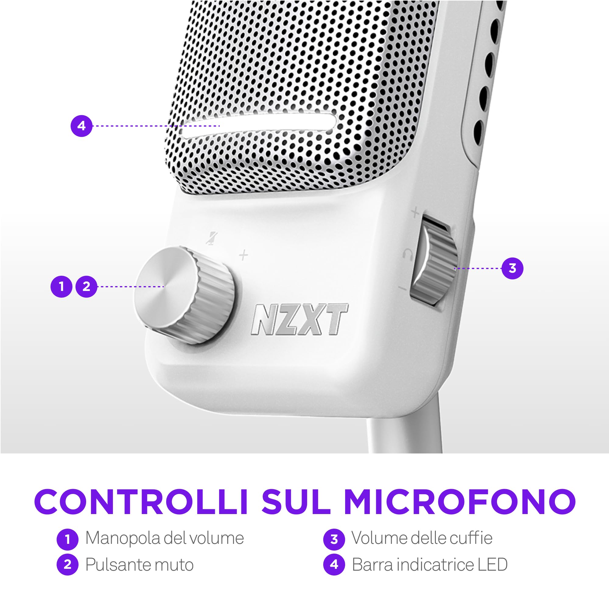 NZXT Capsule Elite - Microfono USB a condensatore professionale per Gaming, Streaming, Podcast e Registrazione - Audio di qualità studio – Sistema di posizionamento regolabile - Software DTS - Bianco