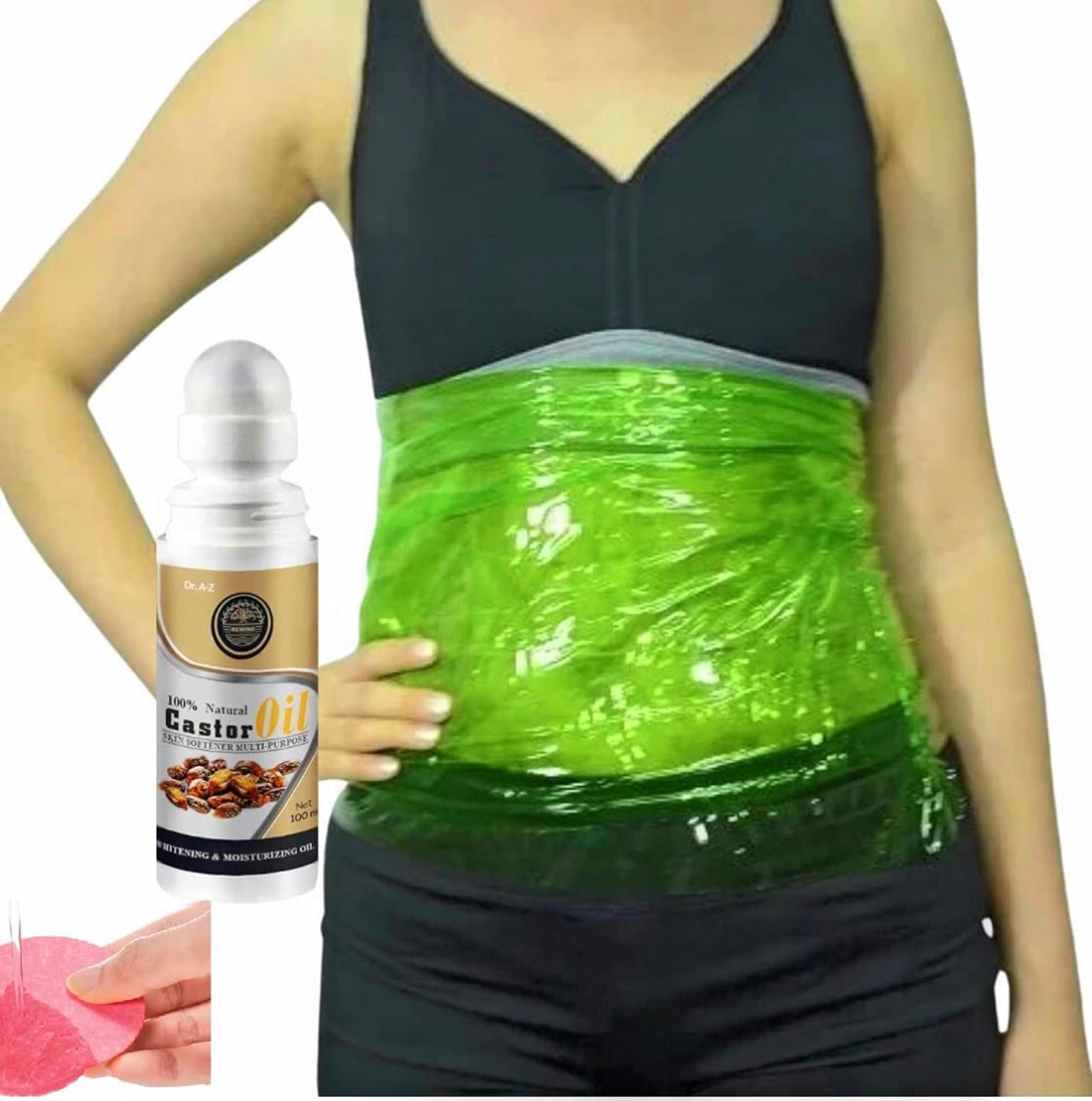 Castor Oil Packs Kit Compress Kit, Waterproof Plastic Wraps Sauna Belt Wrap, Caster Oil Roll On, Wipes Included