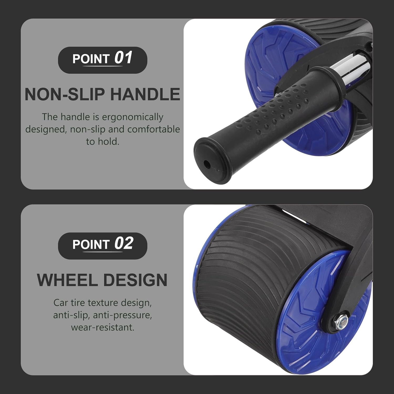 Abdominal Roller Two-wheel Exercise Wheel with Automatic Rebound and Non-slip Grip, Fitness Core Training Equipment with Knee Pad for Home Workout and Belly Muscle Strengthening