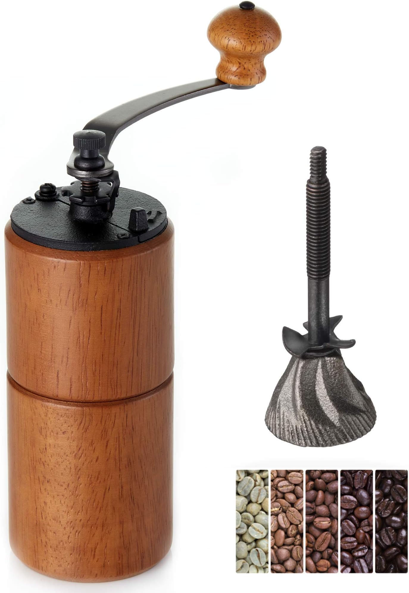Akirakoki Manual Coffee Bean Grinder Wooden Mill with Cast Iron Burr