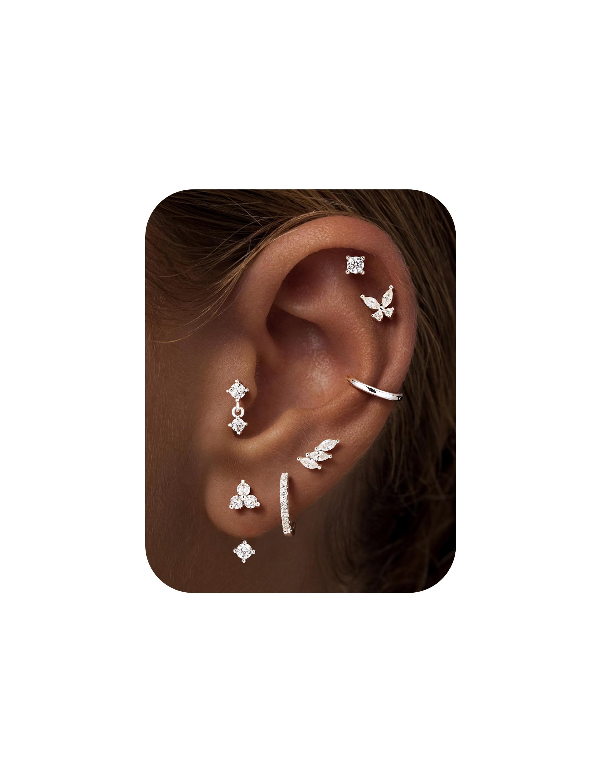 TINGN 7 Paar Hypoallergen Ohrringes Silber Gold Farbe Set Damen 14K Vergoldet Kleine Ohrstecker Stapelbar Zirkonia Ohrstecker Creolen Ohrringe Helix Ohr Mehrere Piercings