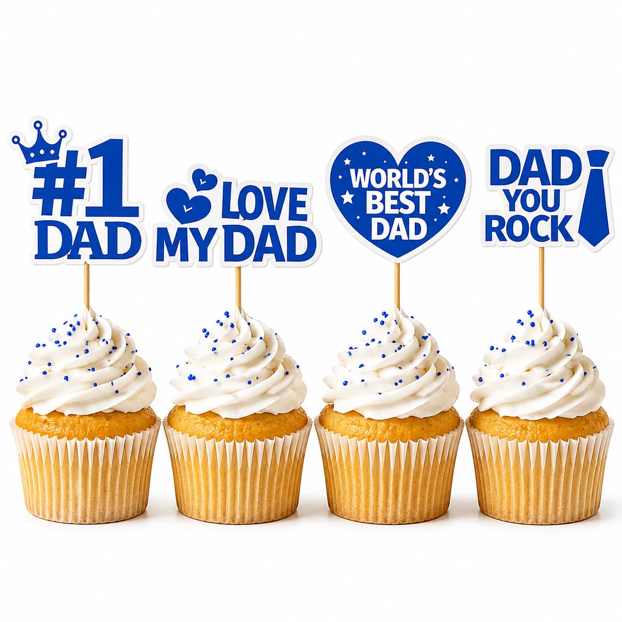 Happy Fathers Day Cupcake Toppers, Cake Topper, Blue Glitter Moustache Best Dad Picks for Cake Dessert, Food Fruit Party Decoration Supplies