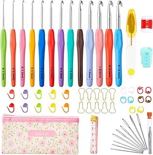 INSCRAFT 67 Pack Crochet Hooks Set, 13 PCS 2mm(B)-10mm(N) Ergonomic Soft Grip Crochet Handles Yarn Knitting Needles Kit with Case for Arthritic Hand, Crochet Starter Kit for Beginners and Lovers