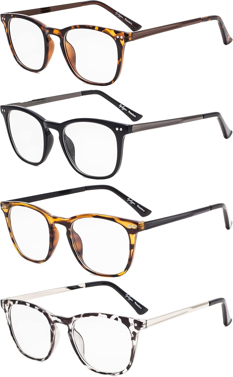 Eyekepper 4 Pack Reading Glasses - Retro Design Reader Eyeglasses for Men Women Readin