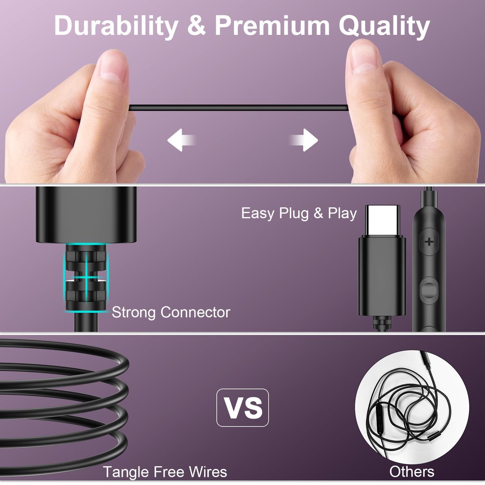 Écouteurs filaires USB C pour iPhone 17 Pro Max Air 16e 16 15 Plus, prise magnétique de type C sans enchevêtrement, écouteurs intra-auriculaires antibruit pour iPad A16 Pixel 10 9a Galaxy S25 FE A16