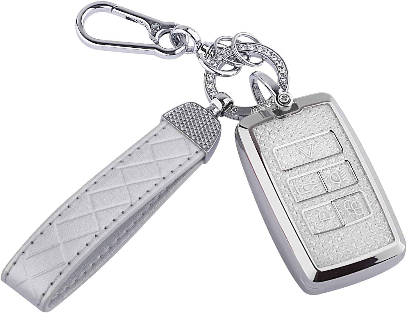 for Range Rover Key Fob Cover, Soft TPU Keys Protector Bling Key Fob Keychain for Jaguar XE XJ XF for Land Rover Sport, Velar, Evoque, Defender, Discovery, Silver Clear