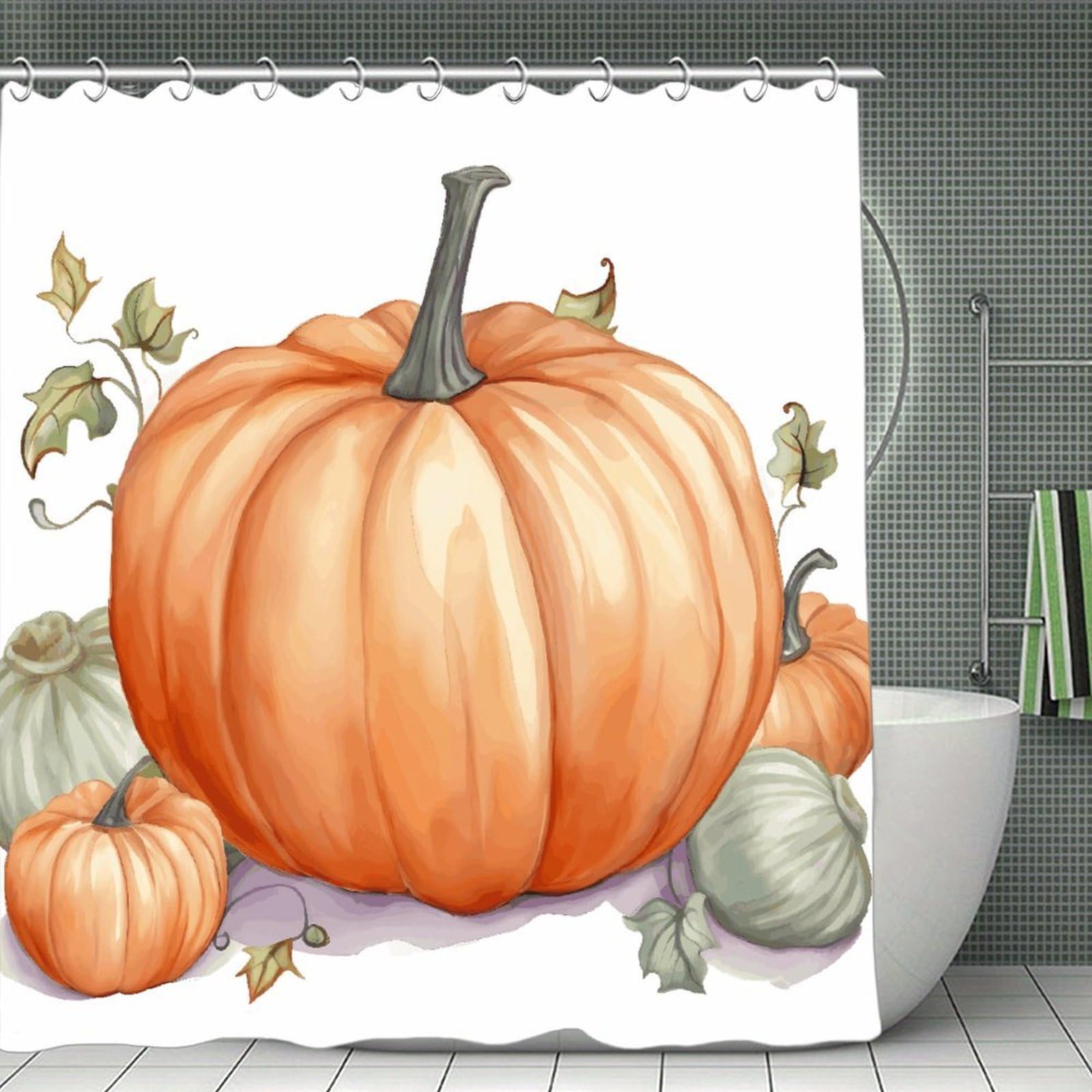 VstaDank Fall Watercolor Pumpkins Shower Curtain Waterproof Bathroom Curtain with Hooks Luxury Weighted Bath Curtains for Bathtubs Showers Room Dividers Decorative Shower Curtains 71x71 in