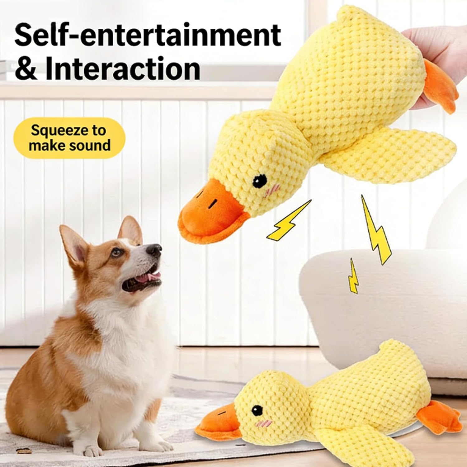 Anti-Destructive Pet Anxiety Relief Duck Toy, Durable Plush Calming Duck for Dogs with Realistic Quack Sound, Soft Interactive Squeaky Toy & Sleeping Pillow for Puppies & Chewers (L*3)