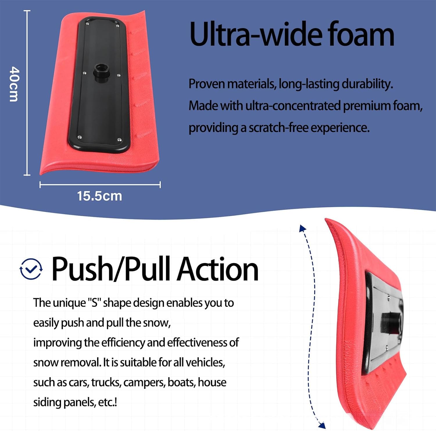 Snow Roof Rake, Foam Head Roof Snow Rake, Foam Broom Scraper for Clearing, Adjustable Telescoping No-Scratch Snows Broom, for Windshields, , Solar Panels and Shingle Overhangs (157.5inch/4m)