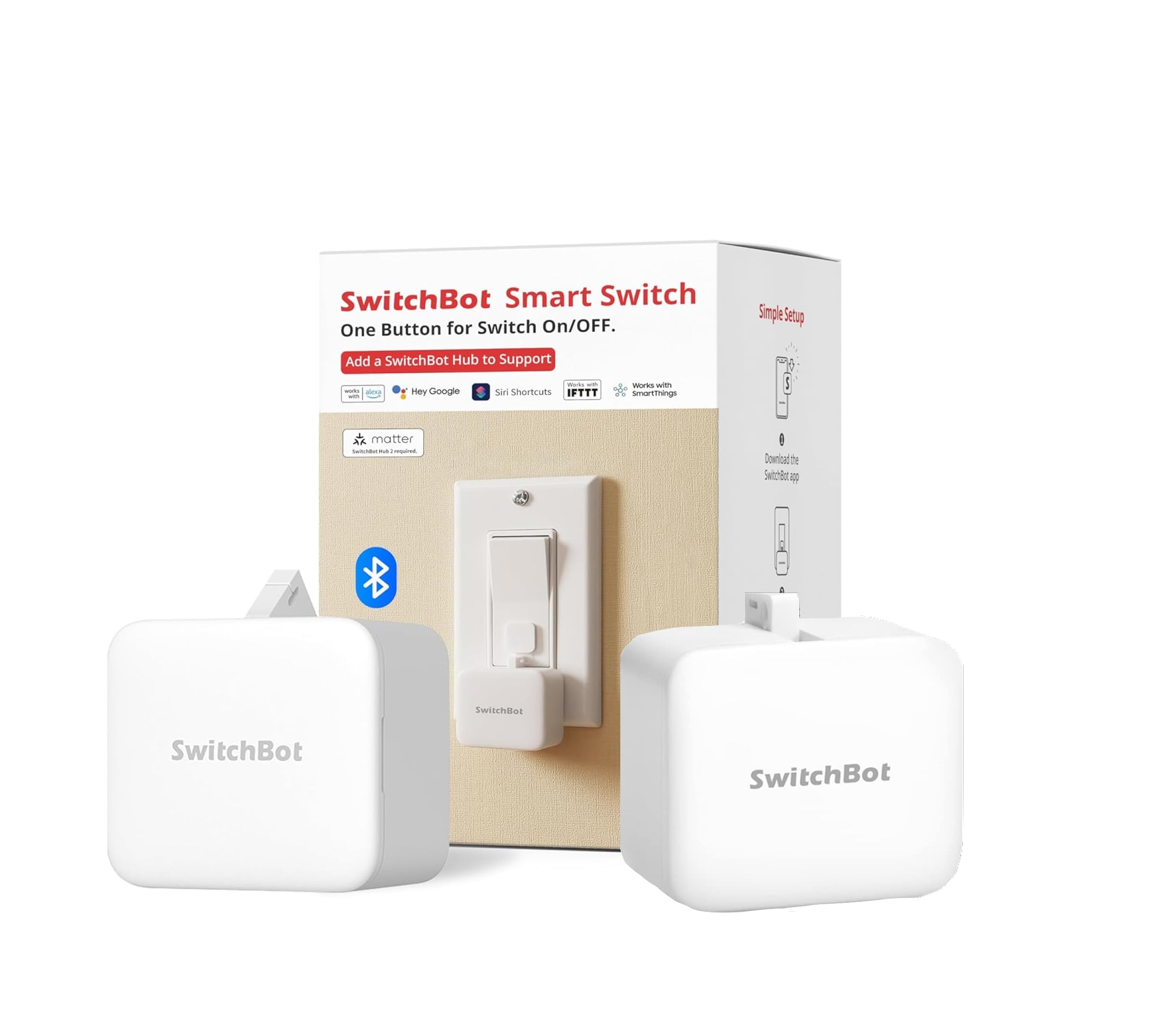 Photo 1 of Switchbot Smart Switch Button Pusher (Bluetooth) – Fingerbot for Rocker Switch/One-Way Buttons, App Timer Control, No Wiring, Optional Hub Required for Voice/Remote, White, 2 Packs