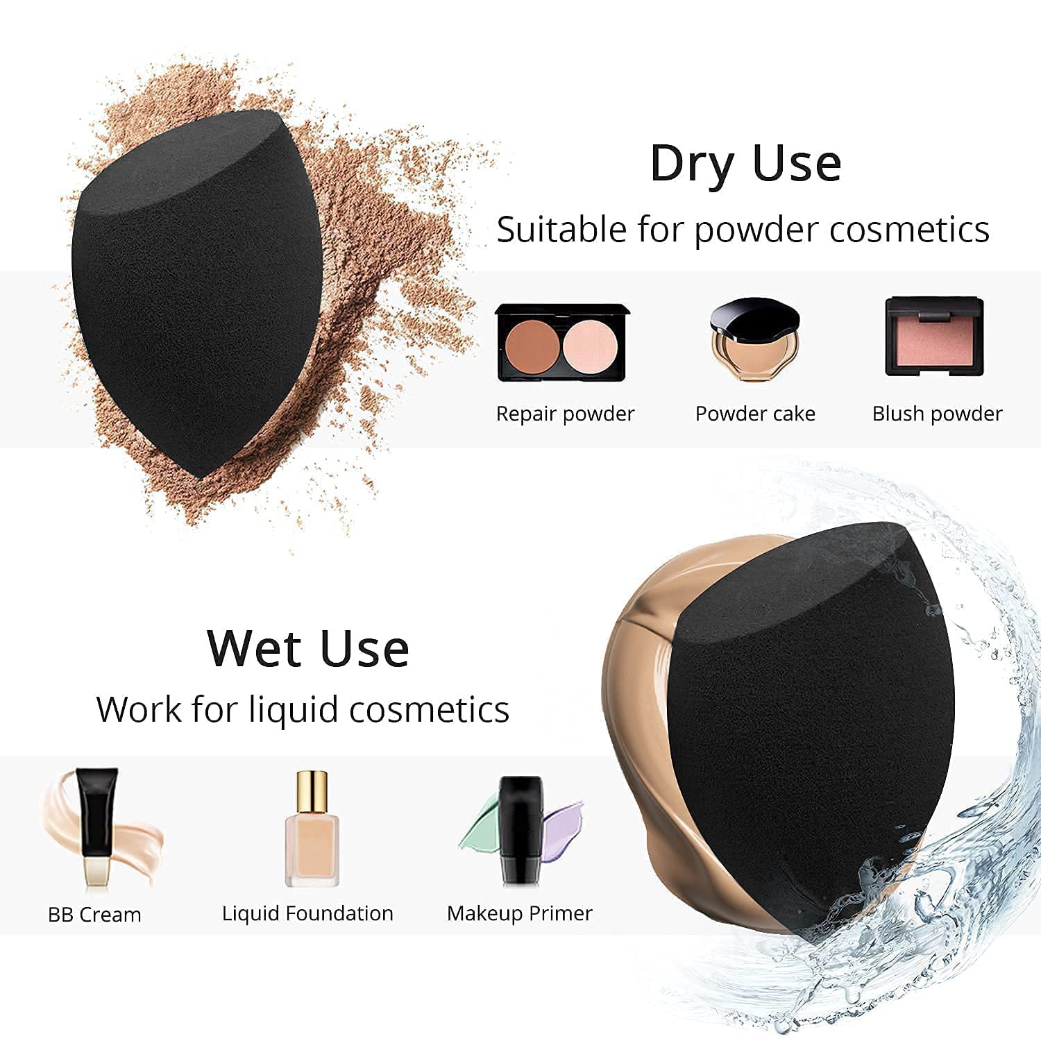 BEAKEY 3+1 Pcs Makeup Sponges with Kabuki Contour Brush, Beauty Sponge Blenders with 3 Shapes for Liquid Foundation, Cream and Powder (3 Boun Boun Sponges+ 1 Contour Brush)