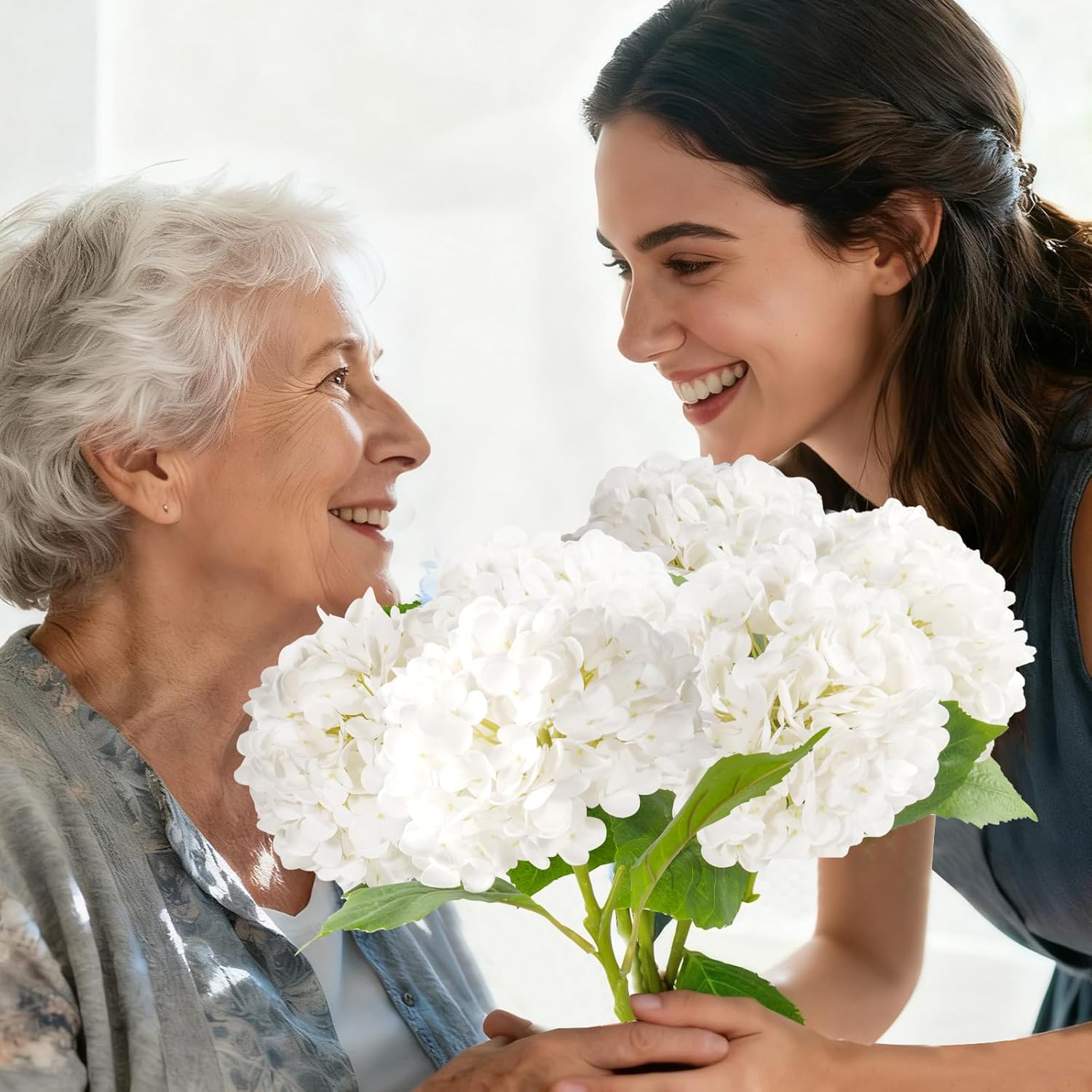 20" 4Pcs White Faux Hydrangea Flowers Real Touch Fake Hydrangeas Bouquet Hydrangea Artificial Flowers with Leaves Stems for Centerpiece Arrangements Wedding Party Home Décor - Image 7
