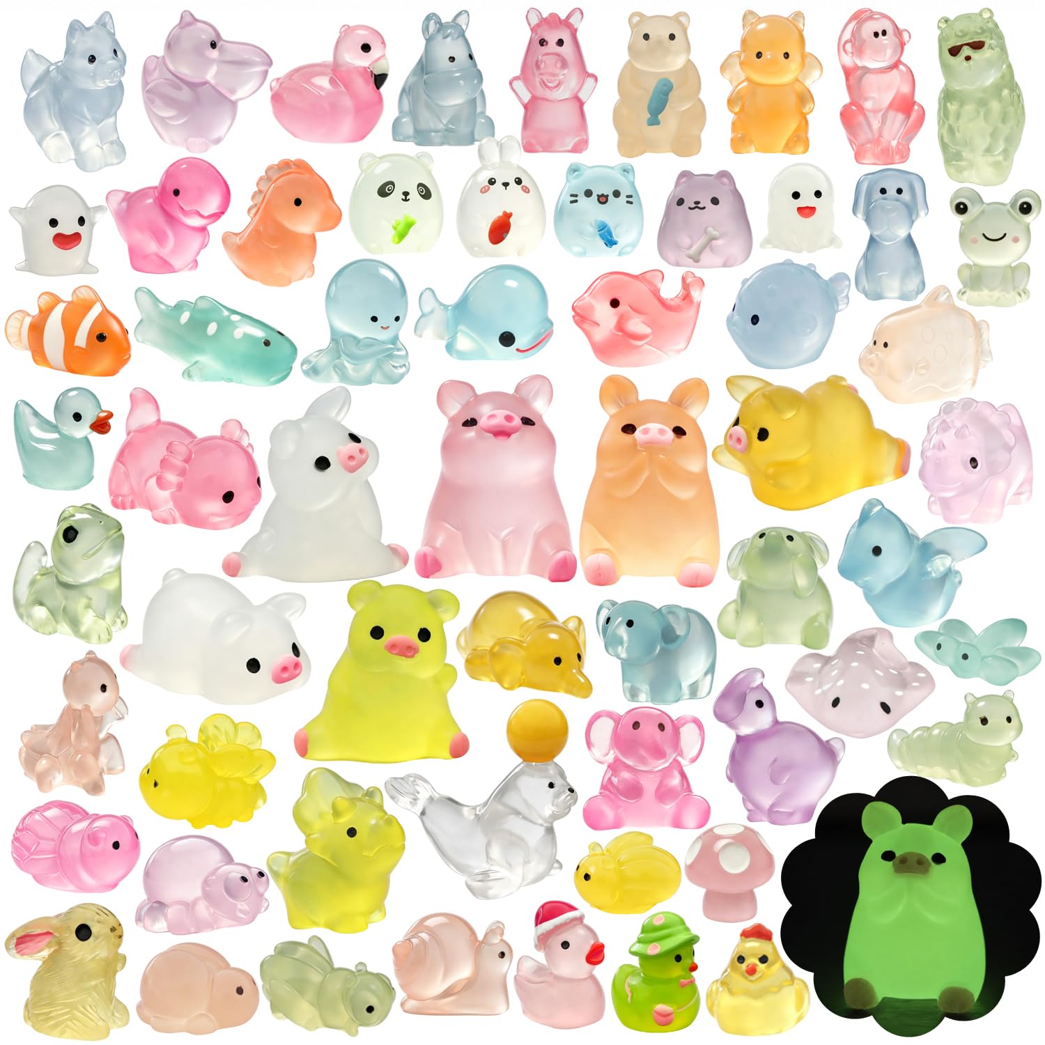 Aipker 60PCS Mini Resin Animals, Glow in the Dark Tiny Animal Figures