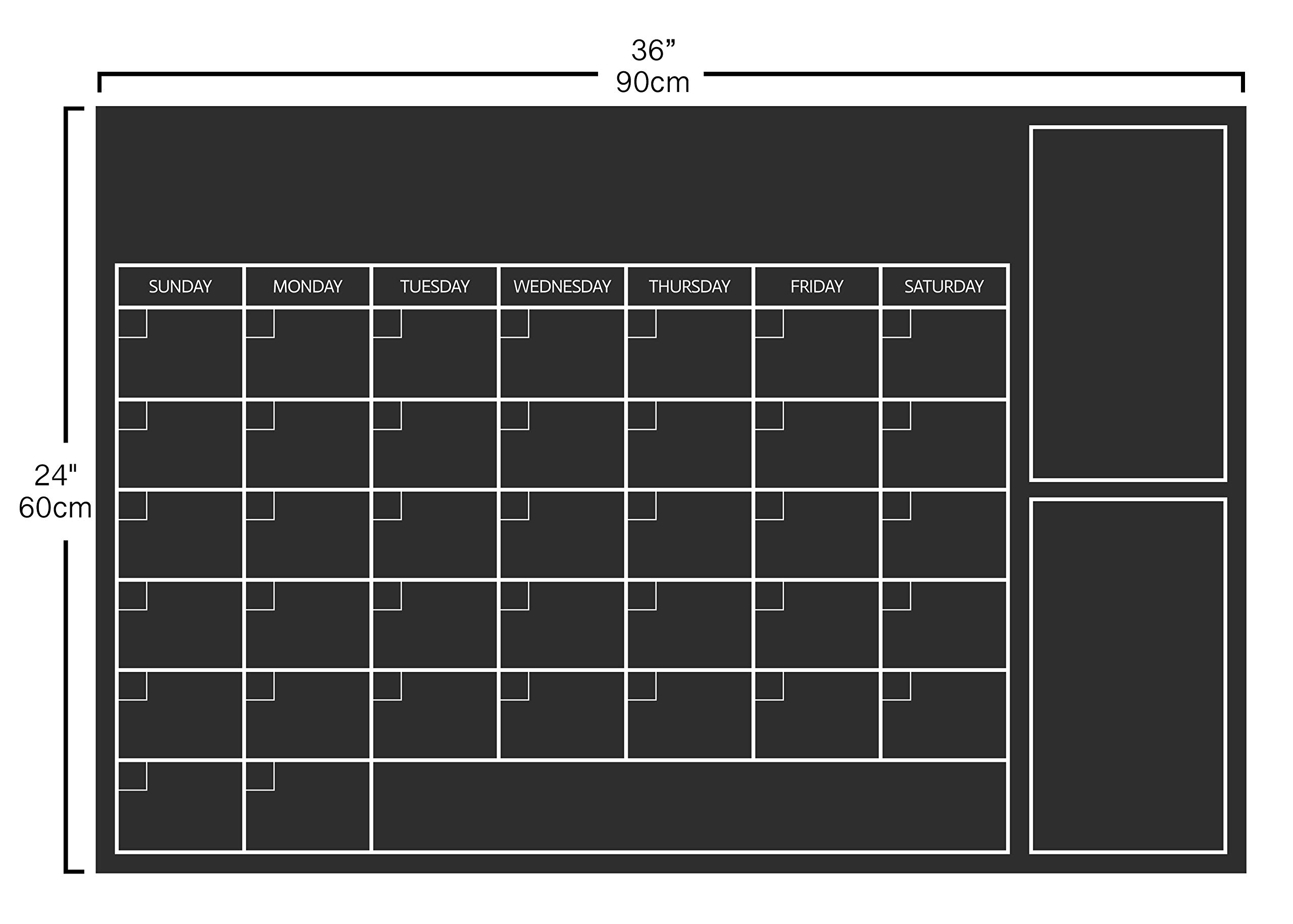 OFISSON Extra Large (36x24 inches) Self-Adhesive Peel & Stick Chalkboard Wall Monthly Planner Peel and stick Adhesive Erasable Calendar for Home, School, Office...