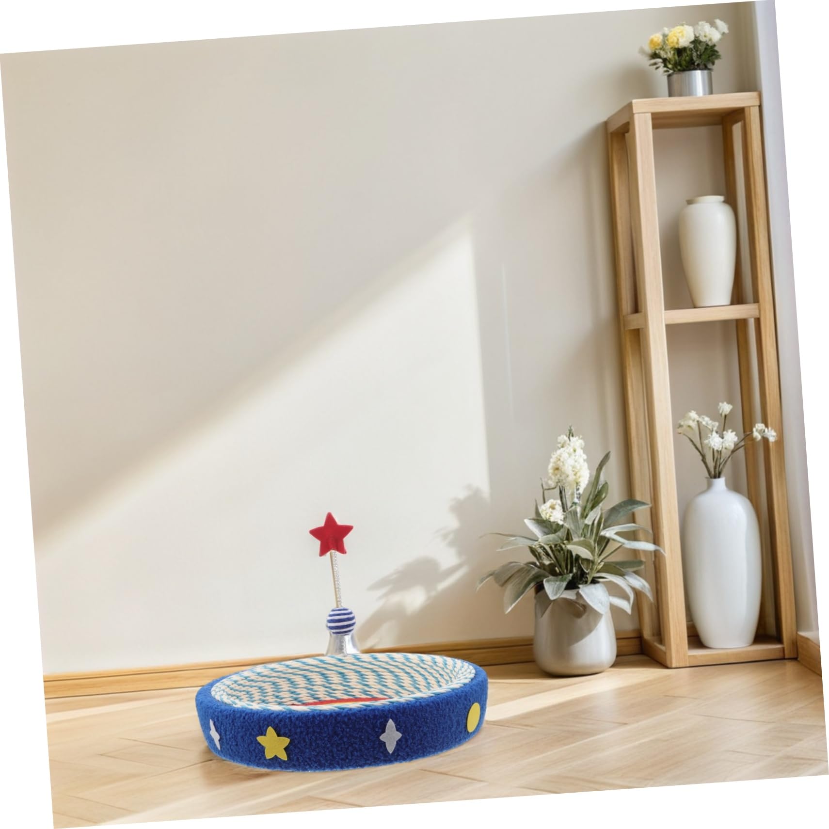 TOYANDONA Griffoir Rond pour Chat avec Coussin Et Gamelle Design Étoilé pour Intérieur Et Compact pour Protéger Meubles Et Satisfaire Instinct