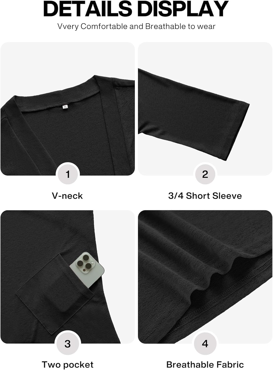 VIISHOW Women's Lightweight 3/4 Sleeve Open Front V-Neck Cardigans with Pockets Summer Casual Draped Cover-Ups - Image 6