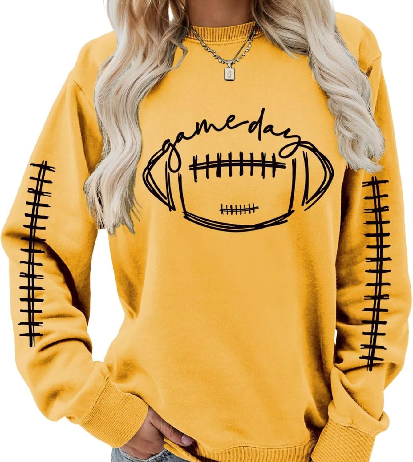 SHUNDA Vintage Game Day Women's Crewneck Sweatshirts Football Graphic Cute Casual Funny Long Sleeve Pullover Tops