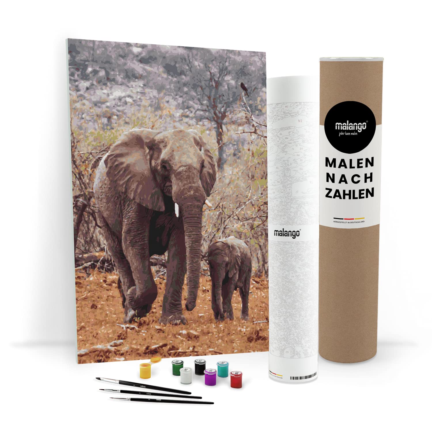 Malen nach Zahlen Erwachsene - Elefanten Mutter mit Kind 120 x 80 cm groß XXL Premium-Malset ohne Rahmen, Hergestellt in unserer Produktion in Deutschland, Kreative
