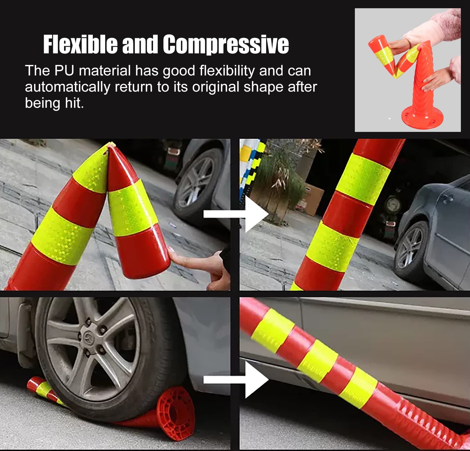 Conos de Seguridad: Equipos Flexibles de Control de tráfico, Postes de Seguridad para bolardos de estacionamiento Comercial, delimitadores de accesos y Calles para Obras, barreras de precauc