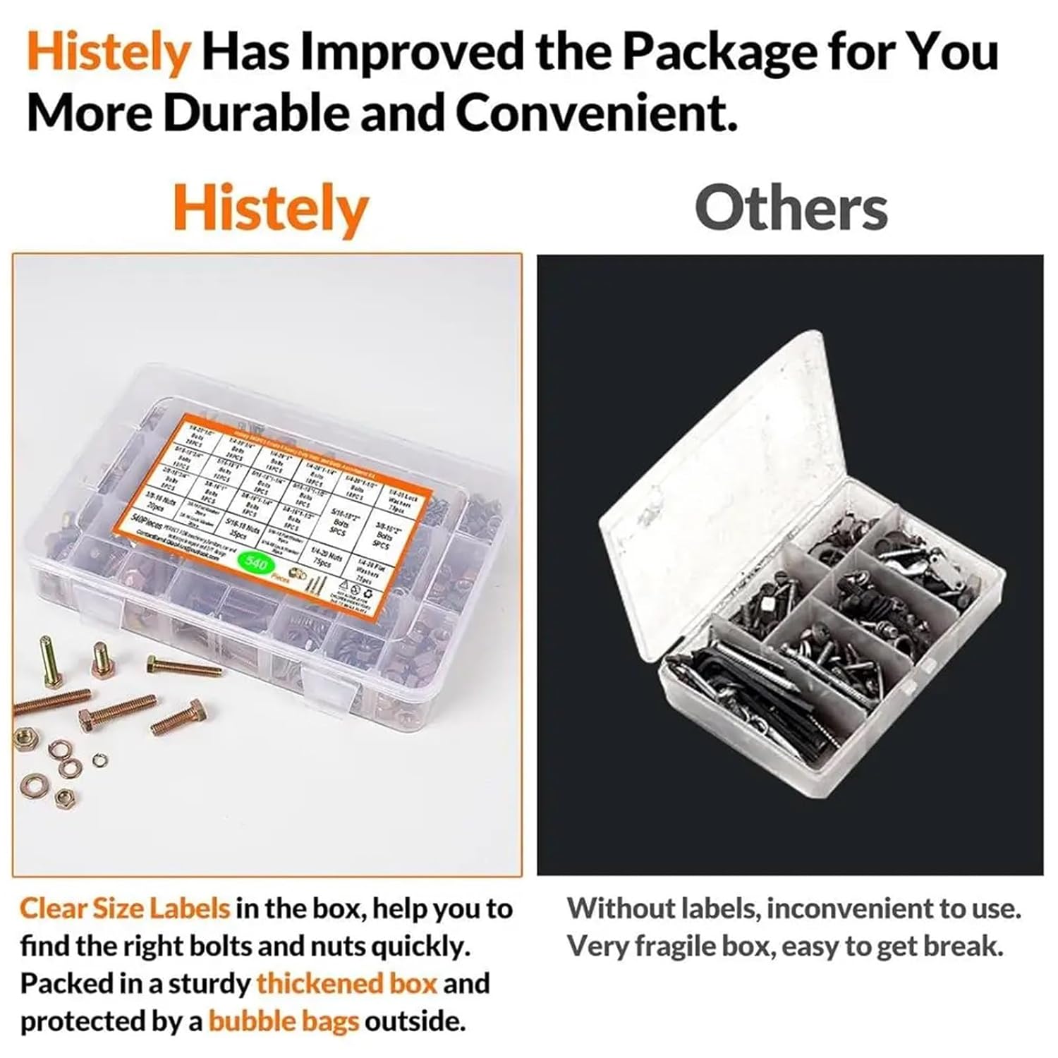 Set Screw Assortment Kit 540PCS Grade 5 Heavy Duty Bolts W/Nuts & Washers Kit for Homeowners,DIYers,Mechanics,Industrial Workers