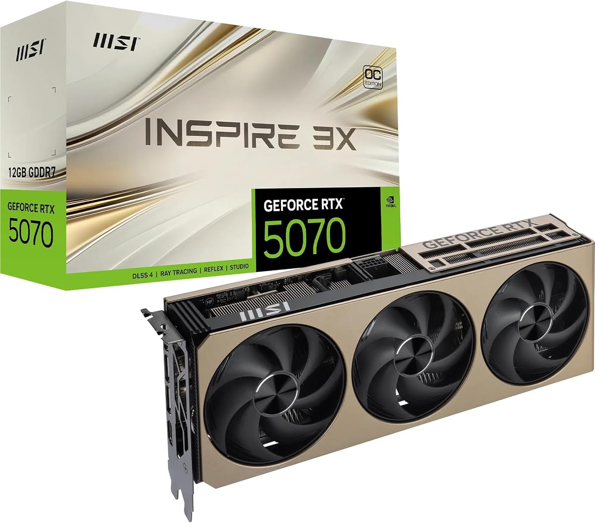 GeForce RTX 5070 12G Inspire 3X OC Graphics Card - RTX 5070 GPU, 12GB GDDR7 (28Gbps/192-bit), PCIe 5.0 - Triple Fan Thermal Design (3 x STORMFORCE Fan) - HDMI 2.1b, DisplayPort 2.1b