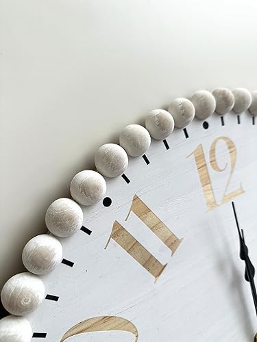Miniatura 4 de KOREEN'S Reloj de pared con cuentas de madera de 20 pulgadas para decoración del hogar, estilo moderno de granja, relojes silenciosos de gran tamaño