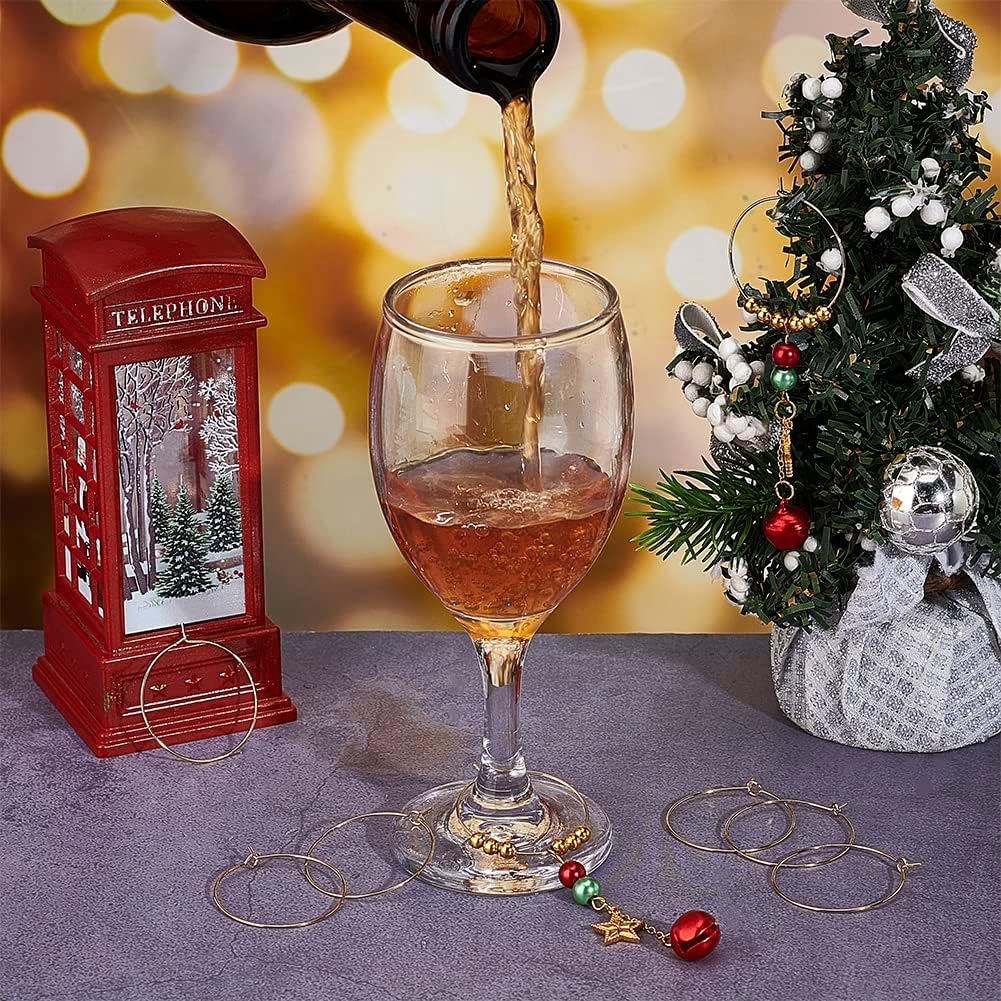 UNICRAFTALE 100pcs 30mm Wine Glass Charms Rings Golden Stainless Steel Beading Hoop Earring Dangle Hoop Earrings Making Wedding Birthday Party Festival Favor Wine Charm Rings