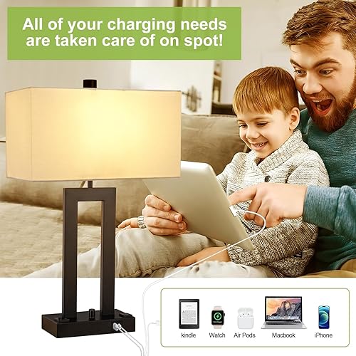 Miniatura 4 de Juego de lámparas de mesa modernas de 2 a 22 pulgadas de alto con puertos de carga USB-CUSB-A y tomacorriente, tela regulable continua, lámparas de