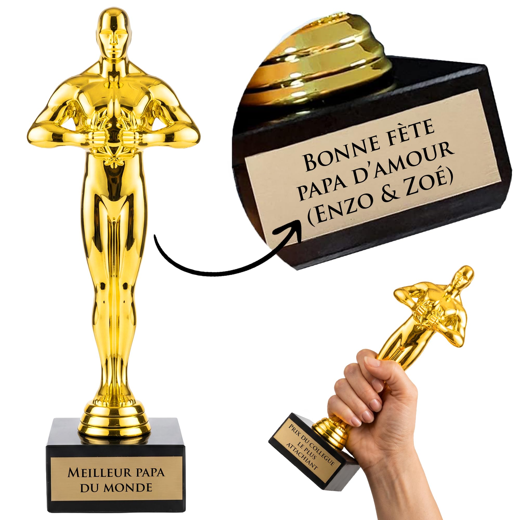 KDO MAGIC - Trophée Personnalisable - Statuette dorée personnalisée - Gravé avec Texte - Cadeau fête des pères, noël, Retraite, Homme
