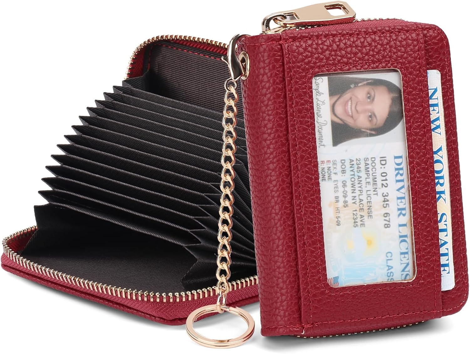 SENDEFN Leather Credit Card Holder for Women RFID Blocking Keychain Wallet Small Accordion Cases with ID Window - Image 7