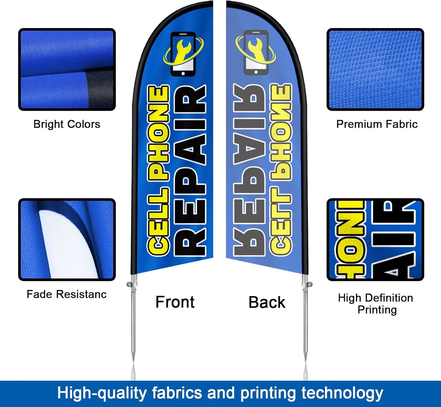 Cell Phone Repair Flag for Business, Cell Phone Repair Signs, 8FT Polyester Advertising Swooper Flag with Aluminium Alloy Flag Pole Kit, Stainless Steel, Ground Spike, Portable Bag
