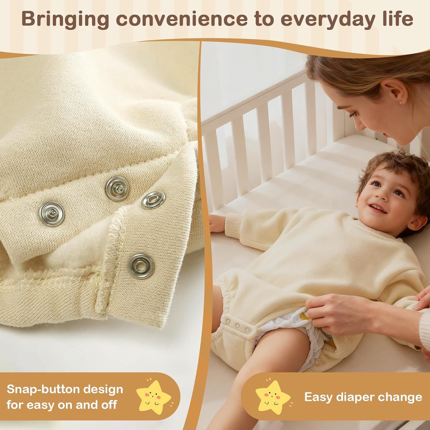 Bafeicao Baby Boy Girl Fleece Sweatshirt Bubble Romper Oversized Sweater Romper Solid Thick Winter Clothes - Image 4