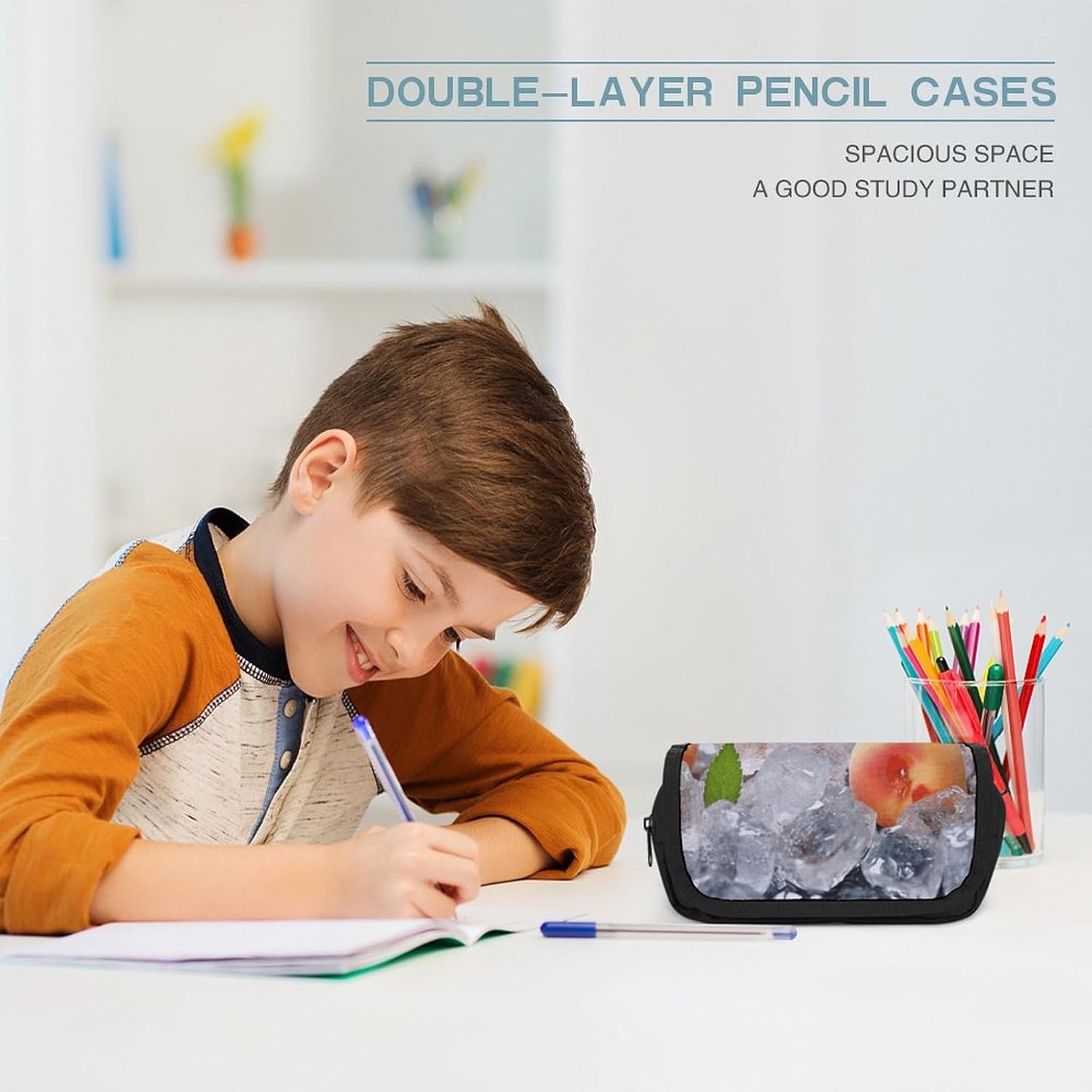 Pencil Pouch Peach Ice Cubes Pencil Case for Men Women Cosmetic Bag Aesthetic Pen Bag for Office Multifunctional Bag Marker Pen Case