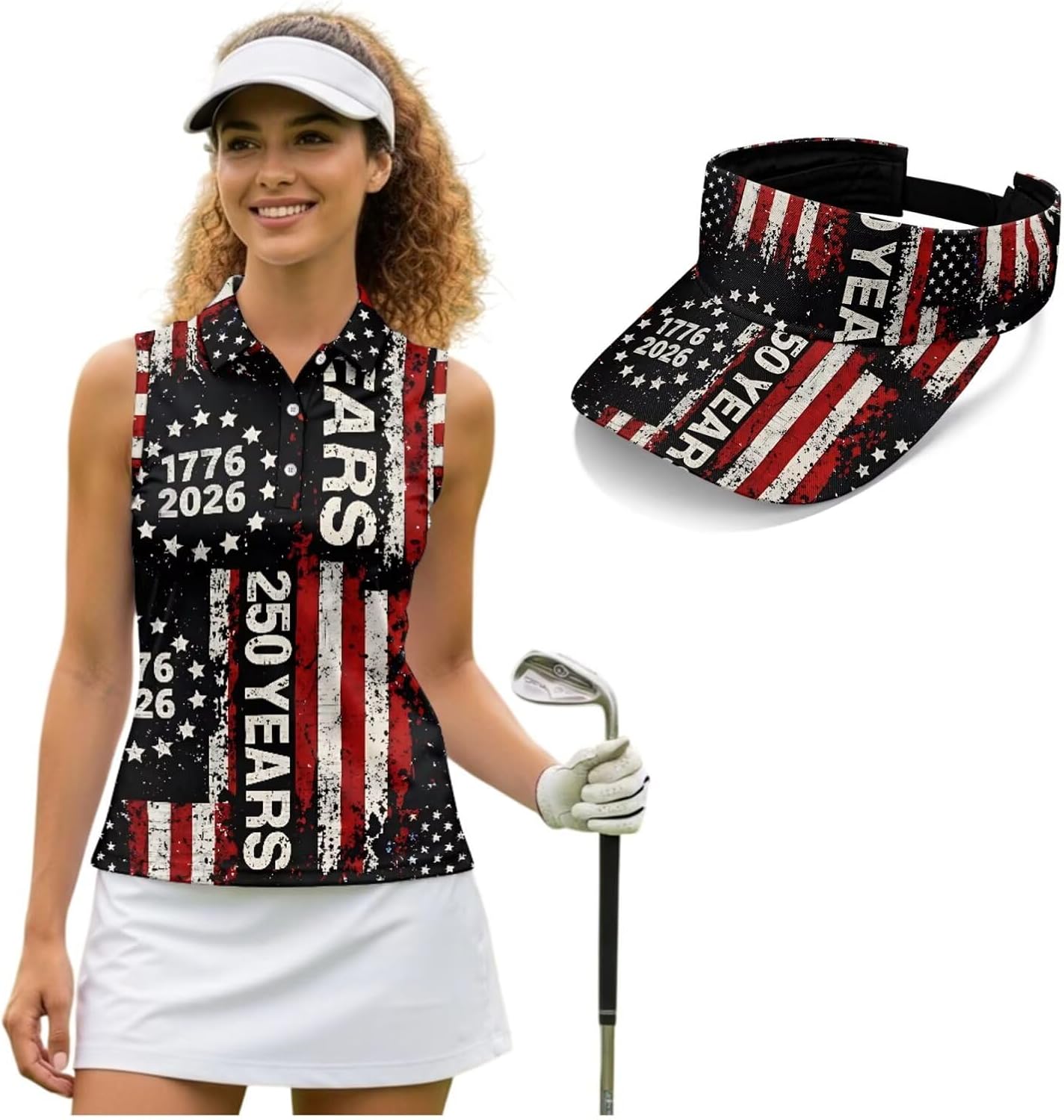 Biyejit Women's Sleeveless Golf Polo Shirts and Sun Visor Hat Set Collared V Neck Tennis Tank Tops Quick Dry Lightweight