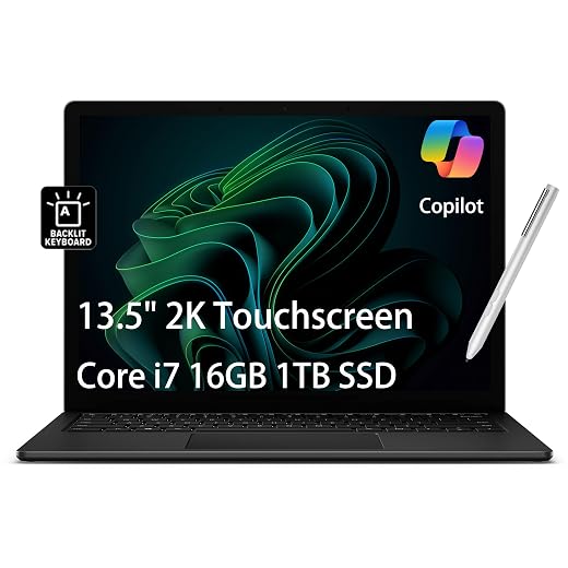 Microsoft Surface Laptop 5 Business Laptop (13.5" 2K Touchscreen, Intel 10-Core i7-1265U, 16GB LPDDR5X-6400 RAM, 1TB SSD), 18-Hr Battery Life, Backlit, Wi-Fi 6, Webcam, Win 11 Pro w/AI Copilot, Black