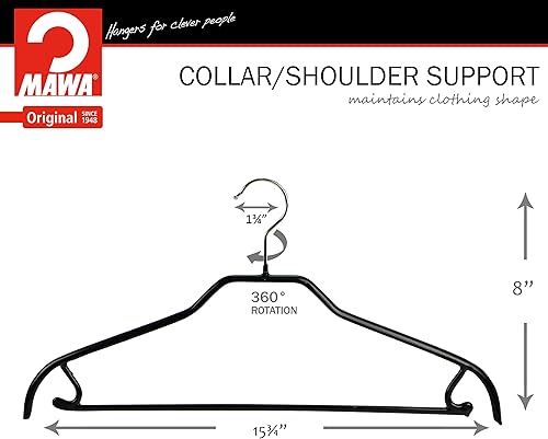 Miniatura 2 de MAWA by Reston Lloyd Silhouette Series - Percha antideslizante para ahorrar espacio con barra y gancho para pantalones y faldas, estilo 41FRS, juego