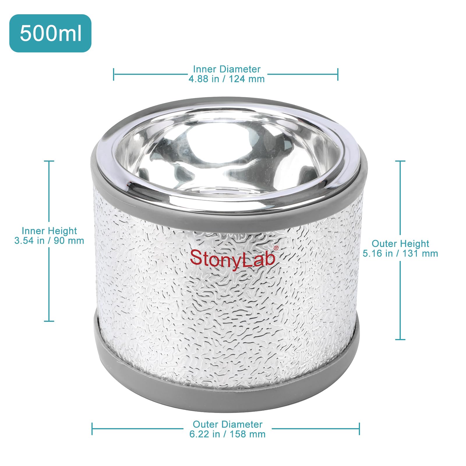 stonylab Vasi Dewar, Pallone Dewar in Vetro Borosilicato Emisferico con Base in Alluminio, Profondità Interna 90mm e Diametro Interno 124mm, Dewar Flask per Laboratorio - 500 ml
